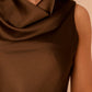 Sadie Chocolate Satin Lace Asymmetric Top OMFORT