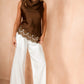 Sadie Chocolate Satin Lace Asymmetric Top OMFORT