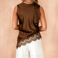 Sadie Chocolate Satin Lace Asymmetric Top OMFORT