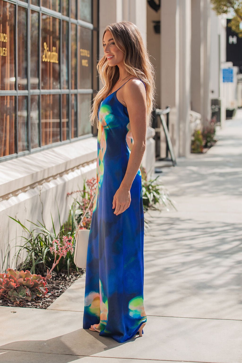 Steve Madden Blue Atara Print Slip Maxi Dress OMFORT