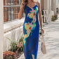 Steve Madden Blue Atara Print Slip Maxi Dress OMFORT