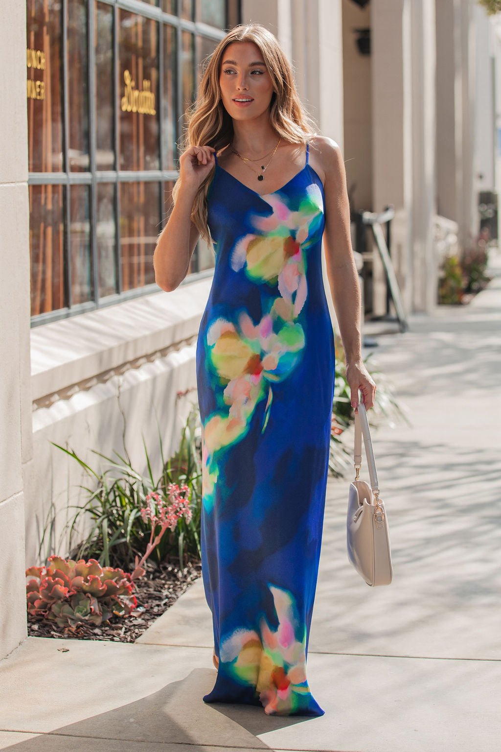Steve Madden Blue Atara Print Slip Maxi Dress OMFORT