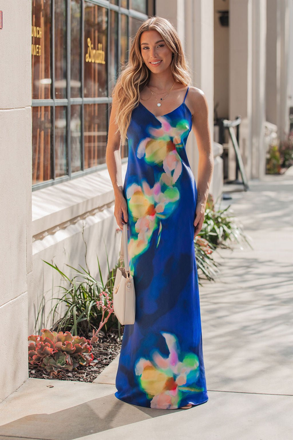 Steve Madden Blue Atara Print Slip Maxi Dress OMFORT