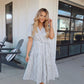 White Stripe Surplice Tiered Midi Dress OMFORT