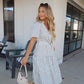 White Stripe Surplice Tiered Midi Dress OMFORT