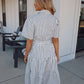 White Stripe Surplice Tiered Midi Dress OMFORT
