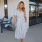 White Stripe Surplice Tiered Midi Dress OMFORT