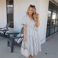 White Stripe Surplice Tiered Midi Dress OMFORT