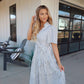 White Stripe Surplice Tiered Midi Dress OMFORT