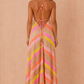 Willow Pink Striped Boho Halter Neck Dress OMFORT